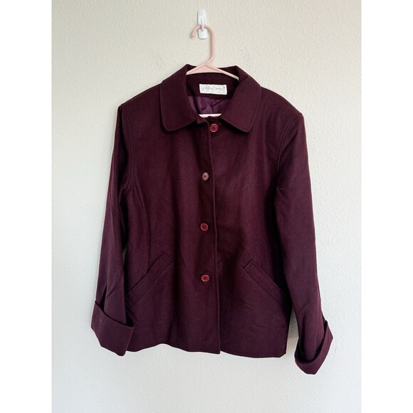 Vintage Sandro Wool Blazer Size 6 Sleek Maroon Coat Business Workwear Designer - Picture 1 of 5